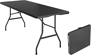 VISTACASA 6 Foot Foldable Table with Built in Handle & Steel Legs,Heavy Duty Portable,Perfect for Party, Dining, Wedding, ...