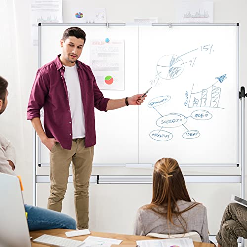 VIZ-PRO Double-Sided Mobile Whiteboard, 72 x 48 Inches, Magnetic Rolling Dry Erase White Board on Wheels with Aluminium Fr...