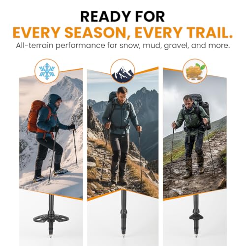 TRAILWORX 3K Carbon Fiber Collapsible Hiking Poles, Adjustable Trekking Poles for Hiking, Walking Sticks with Cork Handle,...