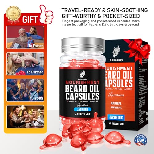 aokur Beard Oil Capsules for Men – Softens, Strengthens & Hydrates with Grape Seed & Camellia Oils – Mess-Free Single-Use ...