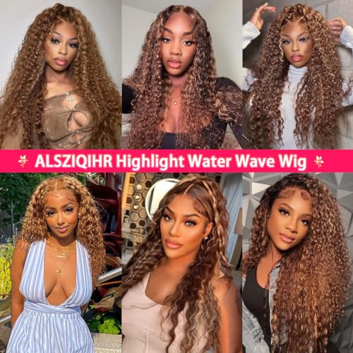 18 inch Water Wave P4/27 Highlight 13x4 HD Transparent Lace Front Wigs Ombre Human Hair Wet and Wavy Curly Glueless Lace Frontal Wigs Pre Plucked with Baby Hair 180% Density