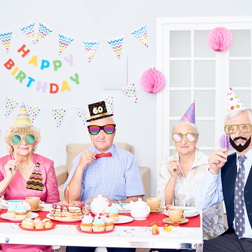 BRT Bearingshui 60th Birthday Party Photo Booth Props Accessories, 60th Happy Birthday Party Decorations Supplies Favors