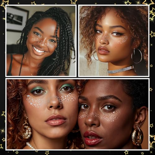 12 Pcs Silver Makeup Patches, Body Face Glitter Freckle Tattoos Glow Up Cosmetic Cute Glitter Makeup Accessories for Hallo...