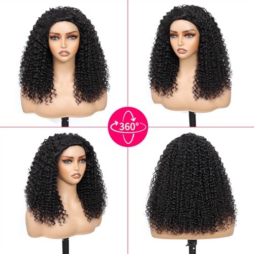 Kinky Curly Half Wig Human Hair 200 Density 3 In 1 Seamless Flip Over Half Wigs Human Hair Glueless Kinky Curly Wig Human Hair Drawstring Headband Wig for Women 20 Inch