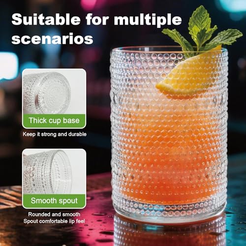JYlanglin Hobnail Drinking Glasses Set of 8,Includes 12-ounce beer glasses and 10-ounce cocktail glasses.Kitchen Water Gla...