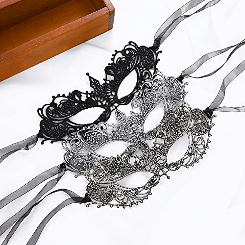 WLLHYF 3 Pcs Adult Masquerade Mask Mysterious Fun Lace Masks for Couples Women Man Lace Headpiece Disguise for Costumes