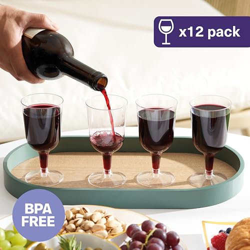 MATANA 12 Premium Plastic Wine Glasses (6 oz) - Hard Plastic Wine Glass for Cocktails, Dessert, Wine Tasting - Reusable Wi...