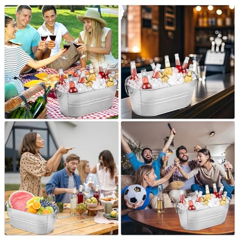 MIVIDE 2 Pack 3.3 Gallon Galvanized Tub Ice Bucket Metal Champagne Drink Bucket with Handles Galvanized Ice Buckets for Pa...