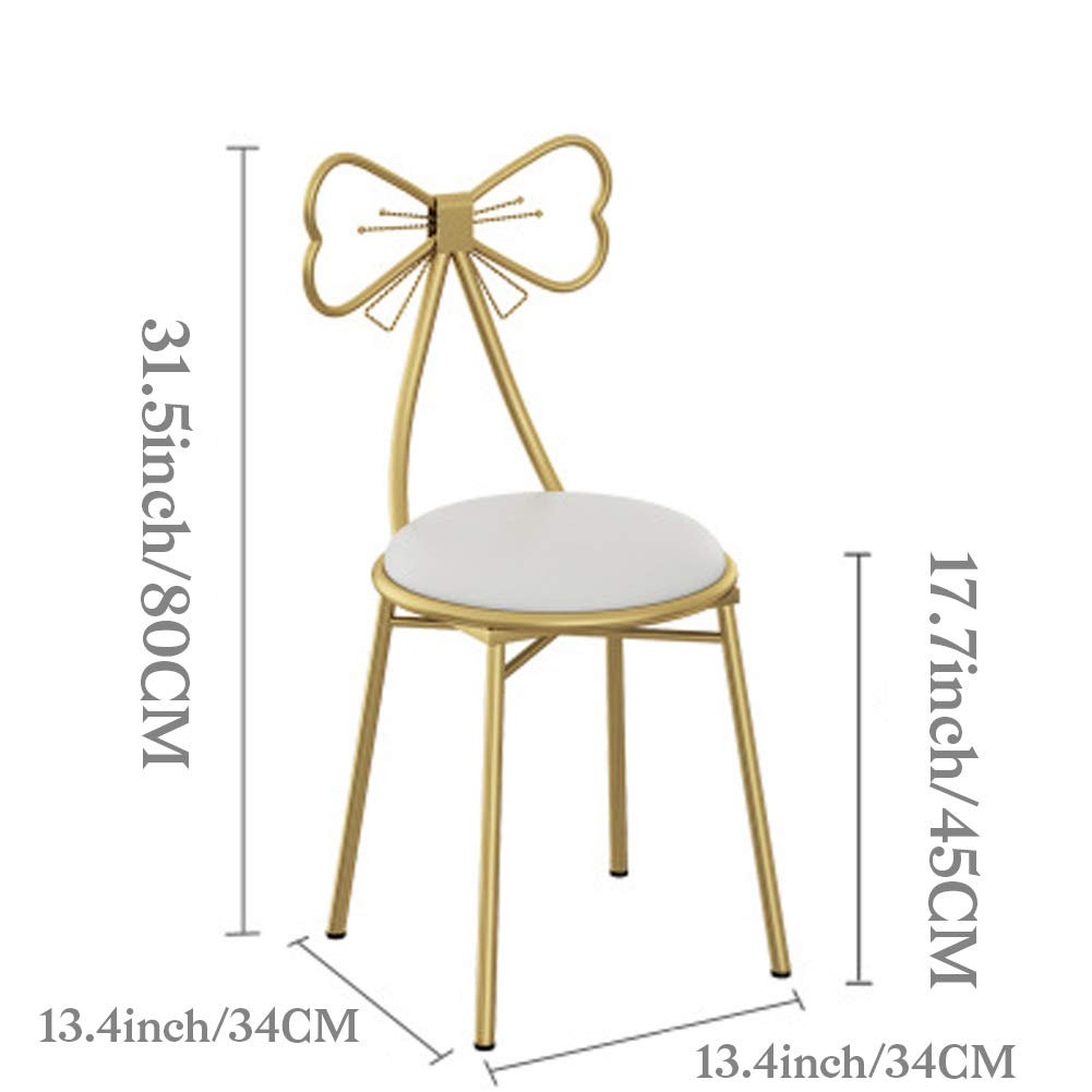 Gluck Plants Modern Makeup Vanity Stool, Cute Butterfly PU White Stool Ottoman Bench, Metal Legs Gold Dining Chair for Kitchen, Bedroom, Living Room