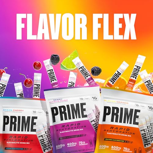 PRIME Rapid Rehydration Electrolyte Powder Sticks, Berry Citrus Rush, Sugar Free Hydration Drink Mix with Sodium, Potassiu...
