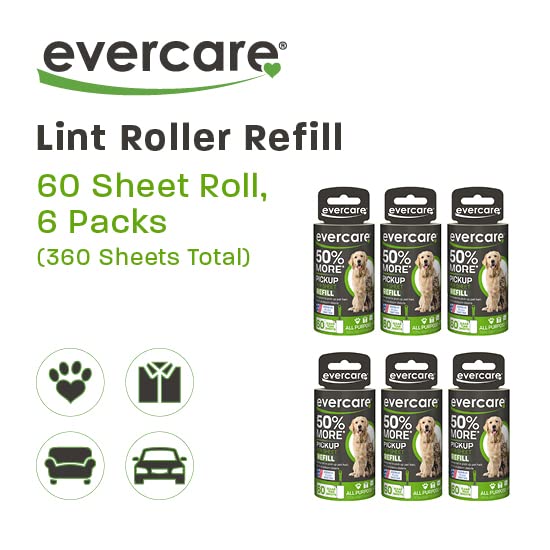 Evercare Pet, Lint Roller Refill, 60 Sheet Roll (6 Packs)