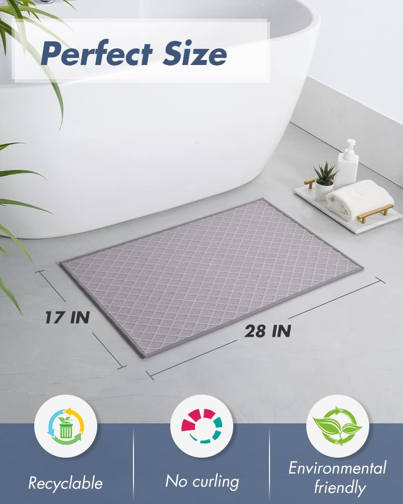AMOAMI Ultra Thin Bathroom Rugs, Rubber Backed Bath Mats for Bathroom Non Slip, Absorbent Bathroom Mat for Floor, Shower, Sink (17"x28", Grey)