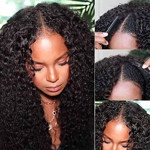 UNICE EasiContour V Part Wigs Human Hair Jerry Curly Glueless Wigs Human Hair Clip in Vpart Wig Minimal Leave Out Upgrade U Part Human Hair Wig Beginner Friendly 14 inch