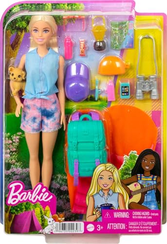 Barbie Doll and Accessories, It Takes Two “Malibu” Camping Doll with Pet Puppy and 10+ Accessories