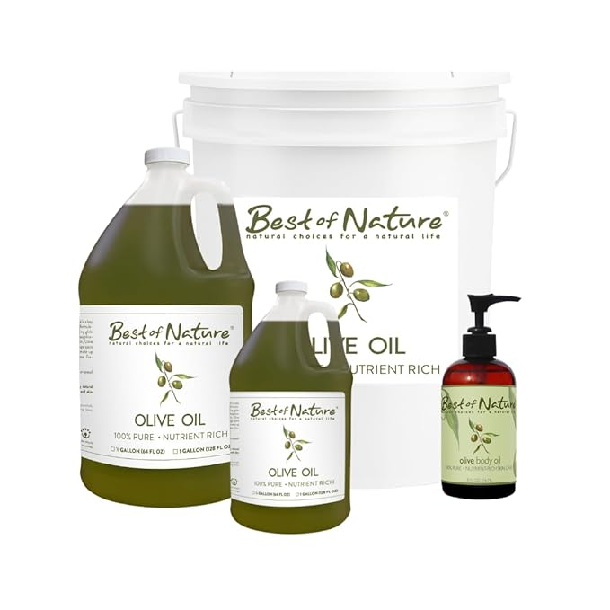 Best of Nature 100% Pure Olive Massage & Body Oil – Cold Pressed, Natural & Unscented Moisturizer for Skin, Hair & Bath, 5 Gallon Pail (640 fl oz)
