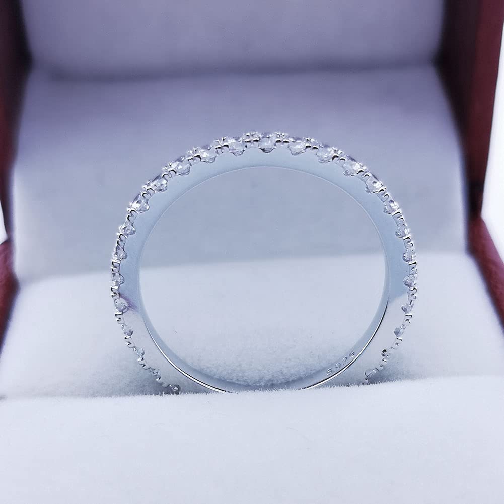 Bo.Dream 2.2mm Round Cubic Zirconia CZ Wedding Full Eternity Band Rings Sterling Silver Size 9