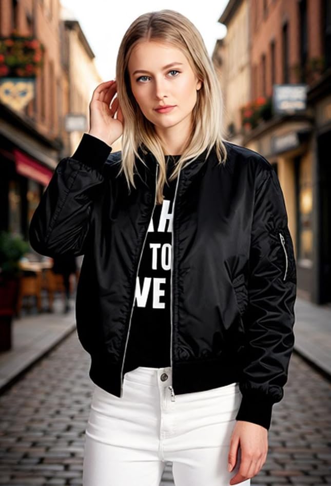Women's Jacket Casual Coat Zip Up Spring Fall Clothes with Pockets Daily