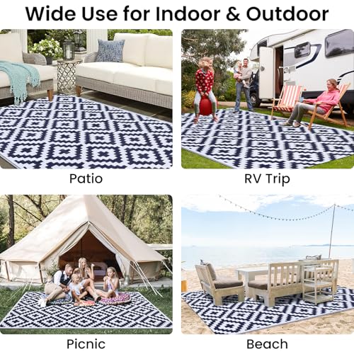 Smiry Waterproof Outdoor Rug 4x6 ft, Reversible Plastic Straw Patio Camping Rugs, Outdoor Indoor RV Mat Carpet for Patio, ...