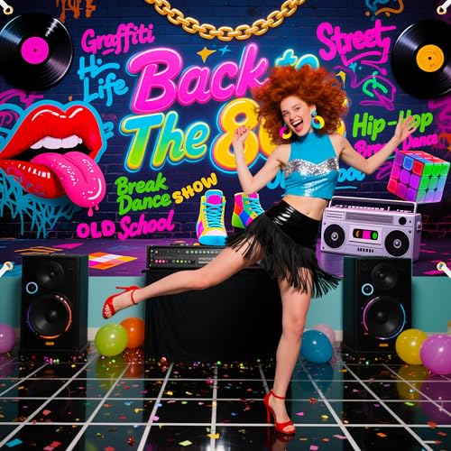 Back to The 80's Backdrop 6x3.6 ft 80s Party Decorations 80s Backdrop Hip Hop Graffiti Wall Birthday Party Supplies 1980 P...