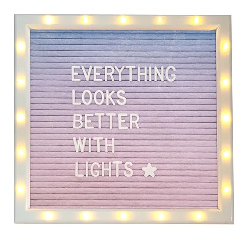 Letter Board THE ORIGINAL Gradient Felt Board with Stand, Built-in LED Lights 10x10 -Menu Board + Wood Frame, 340 Letters,...