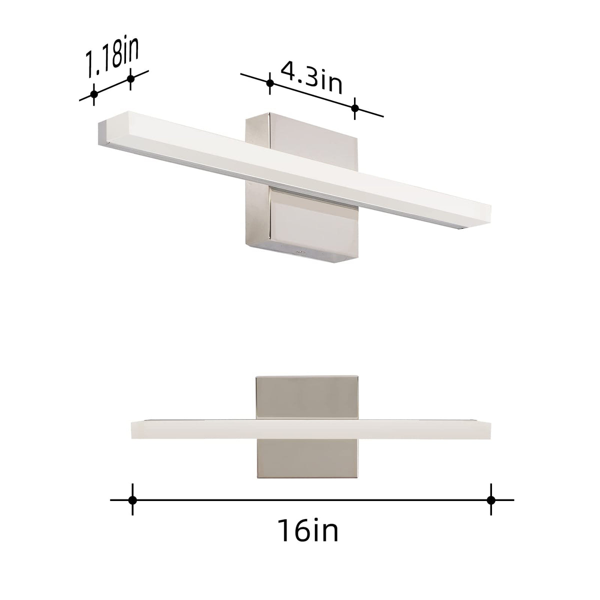 kinyota Modern LED Vanity Lights for Bathroom 1 Pack 16IN 9W Daylight White Chrome Bathroom Light Fixtures Lights Over Mirror Vanity Lighting Fixtures Vanity Light