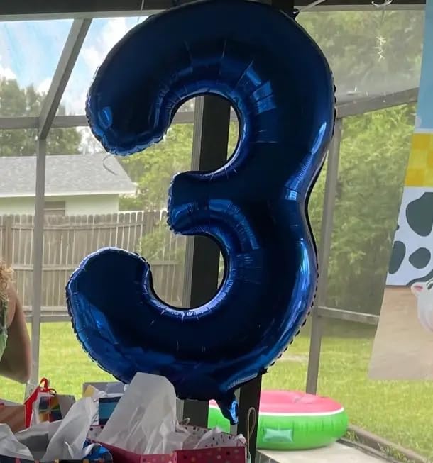 Metallic Blue Number 3 Balloon 40 Inch, 3 Balloon Number, 3rd Birthday Decorations, Navy Blue Party Supplies for Boys Girls