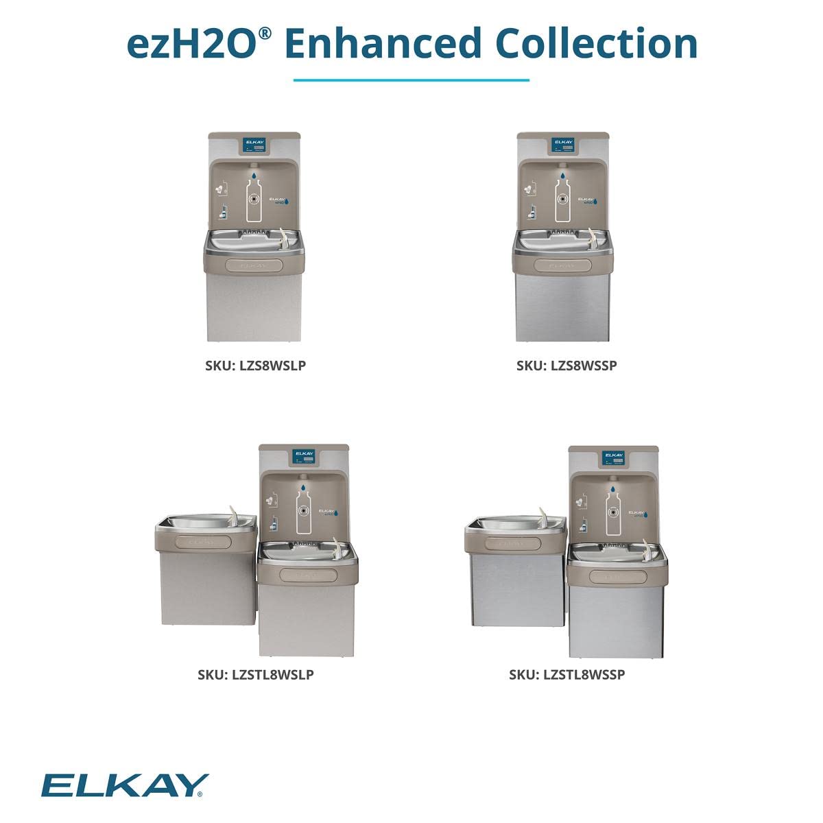 Elkay LZSTL8WSLP Enhanced Bottle Filler & Bi-Level ADA Cooler Refrigerated Light Gray Granite High Capacity Lead Drop Down Wrapper