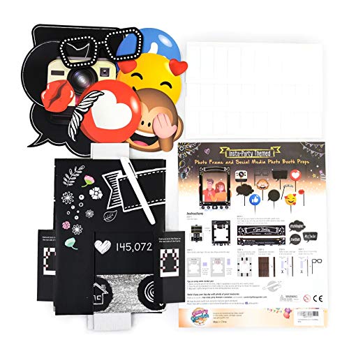 Insta-Themed Social Media Party Photo Booth Selfie Frame with Emoji & Speech Bubble Props. Great as Vintage Background Pho...