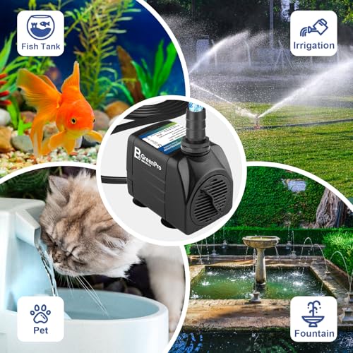 BeGreenPro 550GPH Submersible Water Pump(2000L/H 30W), Adjustable Ultra Quiet Fountain Pump with 4 Nozzles 7.2ft High Lift...