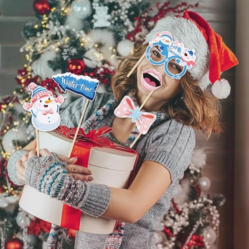 30PCS Snowflake Photo Booth Props - Snowflake Games for Party Supplies, Winter Photo Booth Props, Holiday and Winter Wonde...