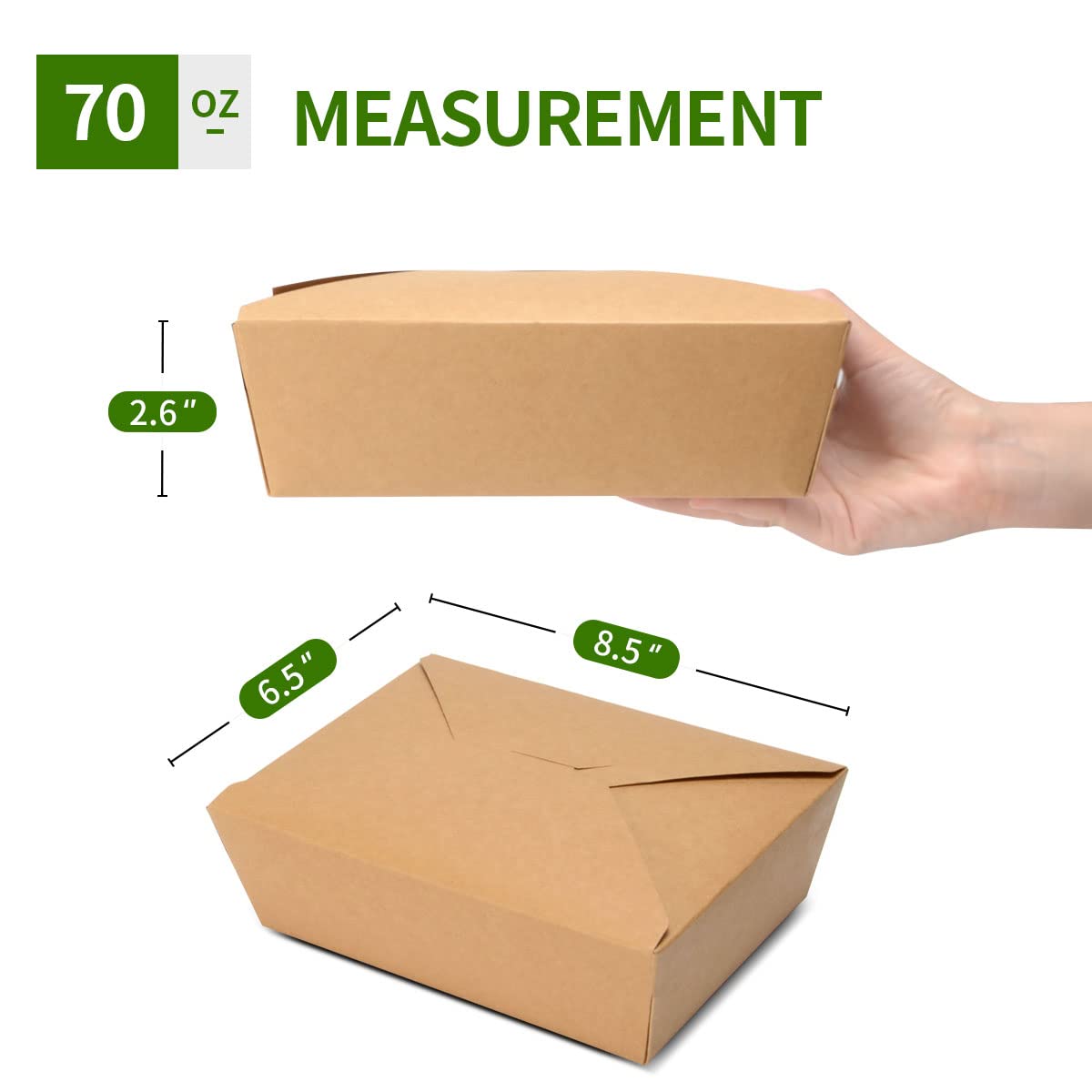 AICHEF 50 Pack 70 oz Large Take Out Food Containers - Heavy Duty Microwavable Kraft Brown Paper To Go Box #3 - Grease Resist Paper Lunch Box Cardboard Take Out Box for Restaurant, Household, Party