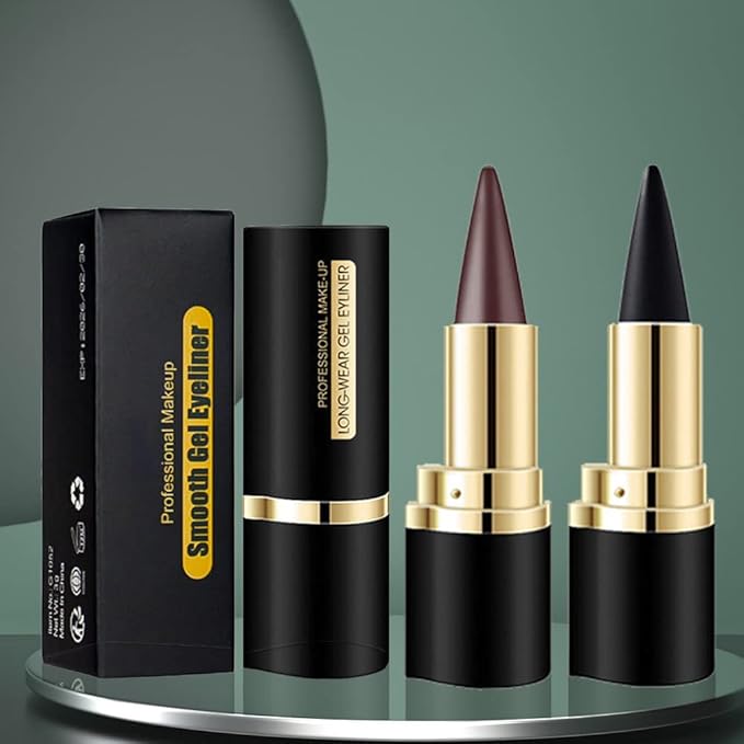 evpct 2Pcs Black Brown Long Wear Gel Eyeliner Pencils for Eye Black Face Paint, Goth Halloween Makeup Kit, Eye Liner Waterproof Smudge Proof, Cream Coal Brown Eyeliner Lipstick Set, delineador de ojos