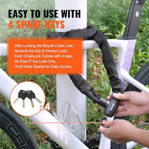 VEVOR Bike Chain Lock, 5.91 Ft Combination Bicycle Chain Lock with 4 Keys, Heavy Duty Anti-Theft High Security Bike Locks, Perfect for Bike, Motorcycle, Scooter, Bicycle, Door, Fence or Gate, 10mm