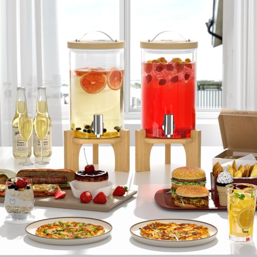 VOVUVK 1.2 Gallon Glass Drink Dispenser For Parties, Beverage Dispenser With Bamboo Wood Stand And Stainless Steel Spigot,...