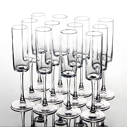 YARYOUNG Set of 12 Square Champagne Glasses, 6 oz Capacity, Premium Crystal Clear Glass