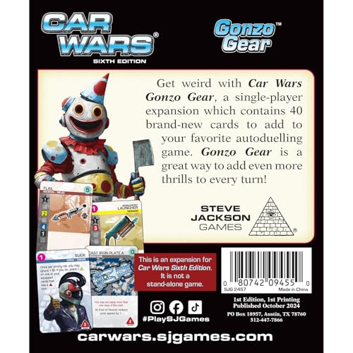 Car Wars Gonzo Gear – Steve Jackson Games Expansion – Armored and Advanced Gear for Car Wars – Customization Options for Combat Vehicles – Great for Fans of Strategic Vehicular Battles