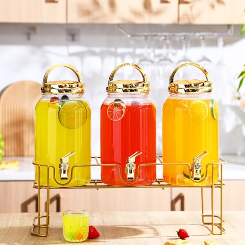 Tanlade 3 Pcs Plastic Drink Dispenser with Stand Beverage Dispenser with Sturdy Metal Base Juice Dispensers for Parties Le...