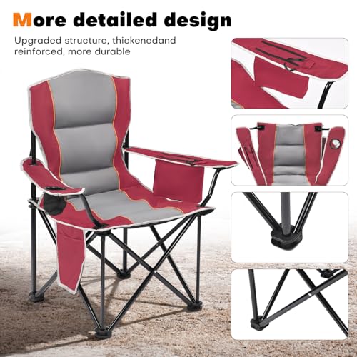 XMT Premium Padded Folding Chair, Extra Wide & Heavy Duty 450lbs Capacity, Portable Camping Chair with Insulated Cooler, C...