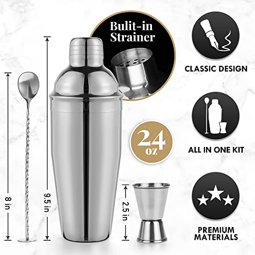 Premium Mixology Cocktail Shaker Set | 4 Piece Bar Tool Set, Silver Bar Set Cocktail Shaker Set for Drink Mixing - Include...