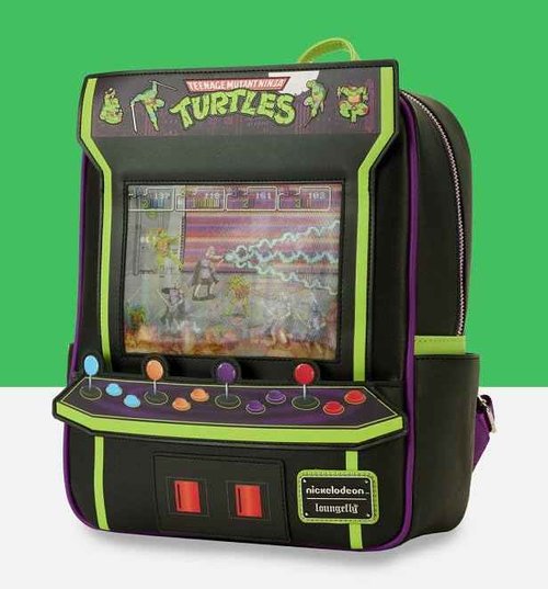 Loungefly Teenage Mutant Ninja Turtles 40th Anniversary Vintage Arcade Mini Backpack, Black/Charcoal, Taglia unica