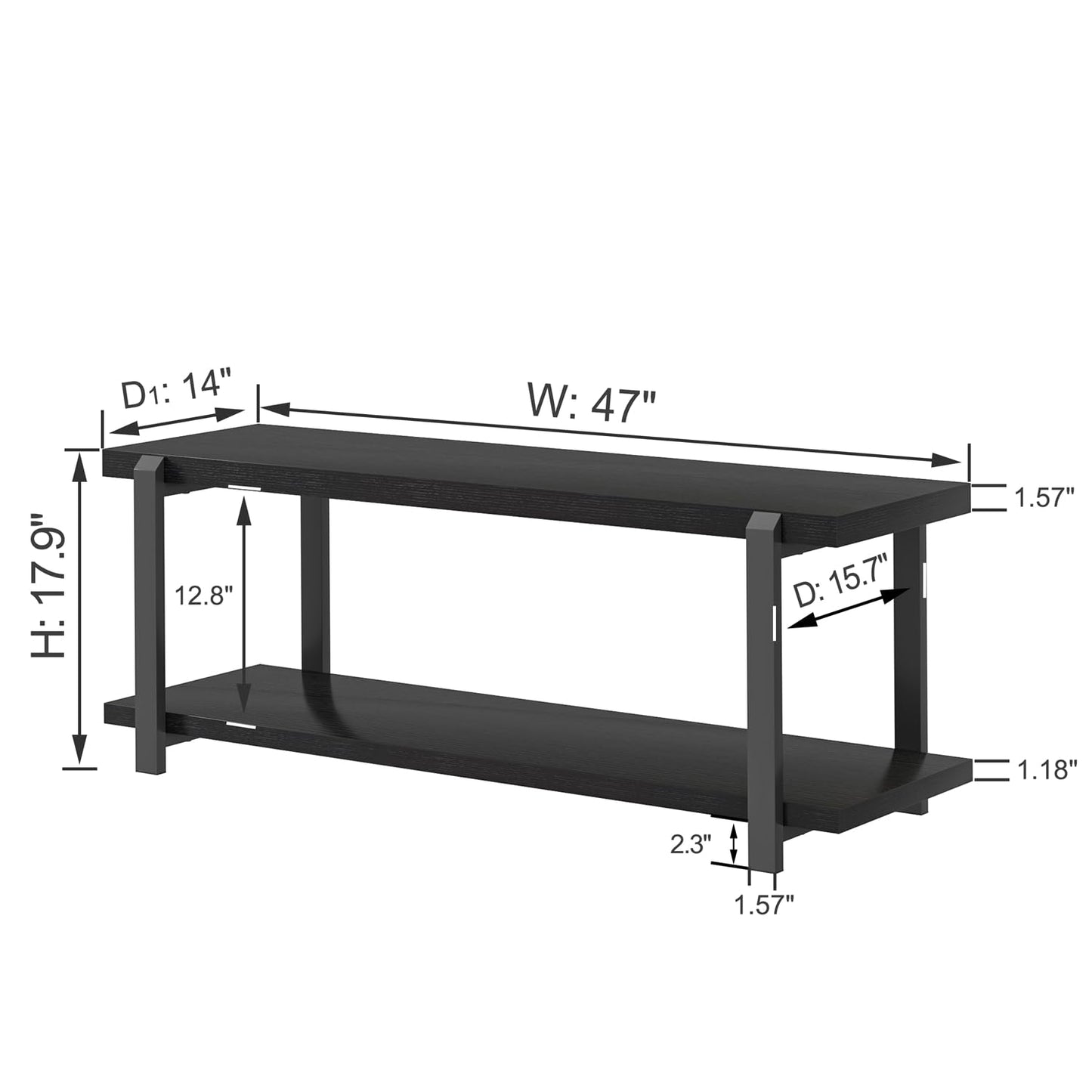 EXCEFUR Entryway Bench, Modern Wood and Metal Storage Bench for Hallway, Industrial Indoor Shoe Rack Bench Seat for Living Room Bedroom, Black Oak 47 Inch Long