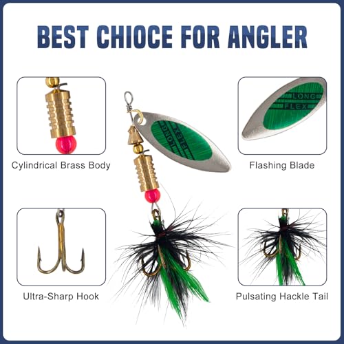 YPWUE Rooster Tail Fishing Lures – Inline Spinner Baits Kit for Trout, Bass & Salmon – Effective in Freshwater, Streams & ...