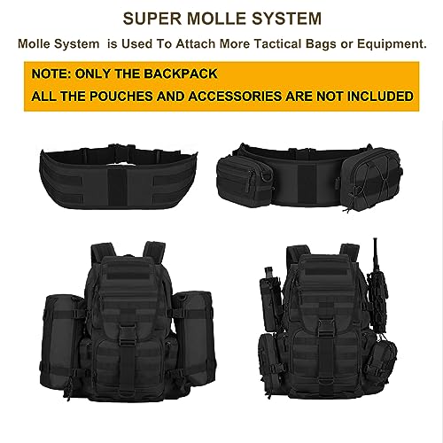 HRTACPAG 50L Military Tactical Backpack Molle Rucksack Large Army 3 Day Assault Pack Heavy Duty Backpack for Men (Black Camo)