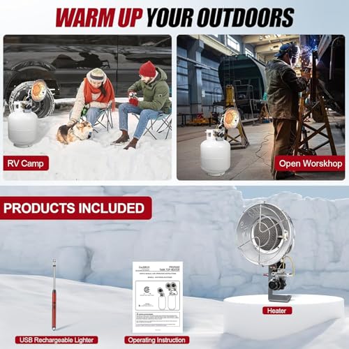 Propane Tank Top Heater, 12-18,000 BTU Tank Top Portable Propane Heater with USB Rechargeable Lighter, 3 Settings Shut-off...