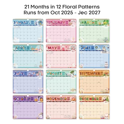 2026 Calendar, Monthly Wall Calendar from October 2025 to June 2027, 11.5" x 14.7", Spiral Binding Hanging Wall Calendar, ...