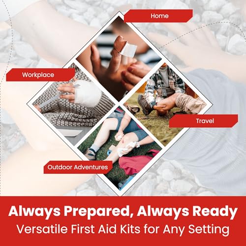 M2 BASICS Mini First Aid Kit Multi Pack, 10 Pack, 50 per Kit, 500 Total Pieces, Bulk Portable Kits for Car, Travel, Home &...