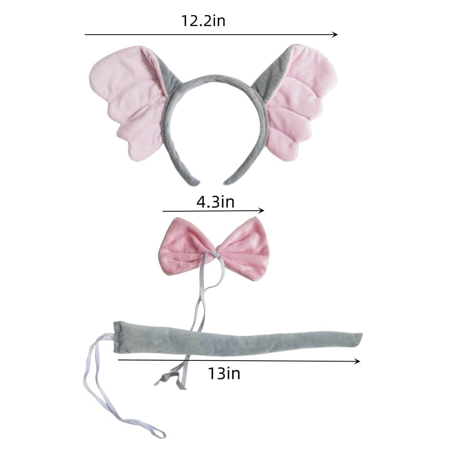 Bwerfuet 4 Pieces Elephant Costume Tutu Set Animal Themed Dress Costume Bow Tie Tail Kit for Halloween Party Dress Up