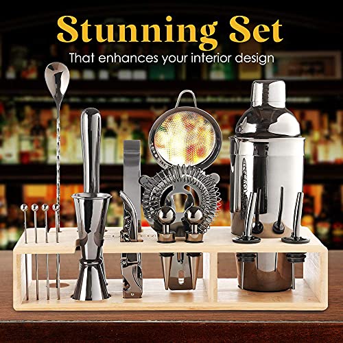 23-Piece Mixology Bar Kit Cocktail Shaker Set - Bartender Kit with Stylish Bamboo Stand - Home Bar Tools and Martini Drink...