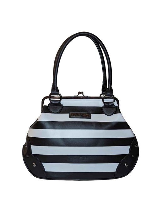 Rock Rebel Edward Scissorhands Black & White Stripe Kisslock Bowler Bag