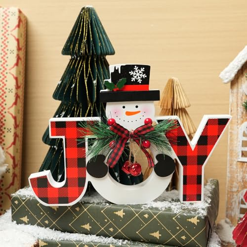 Christmas Table Decorations Wooden Joy Table Centerpieces Snowman Table Sign Standing Tabletop Merry Christmas Decoration ...